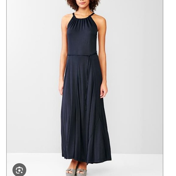 Gap NWT Panel Maxi Dress Navy Blue Halter Neck Sleeveless Tie Waist Casual Med - Picture 1 of 8